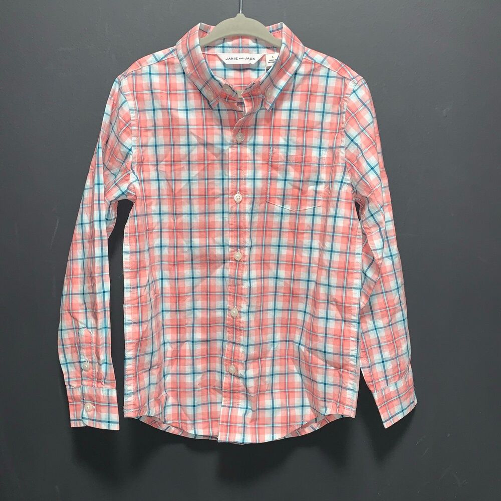 Janie and Jack Boys Button Down Dress Shirt size Small Pink Blue